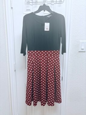 Yathron Black Top with Burgundy Polka Dot Skirt Women's Dress